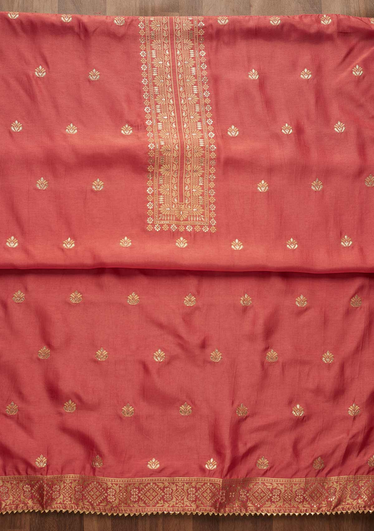 Pink Zariwork Chanderi Unstitched Salwar Suit-Koskii