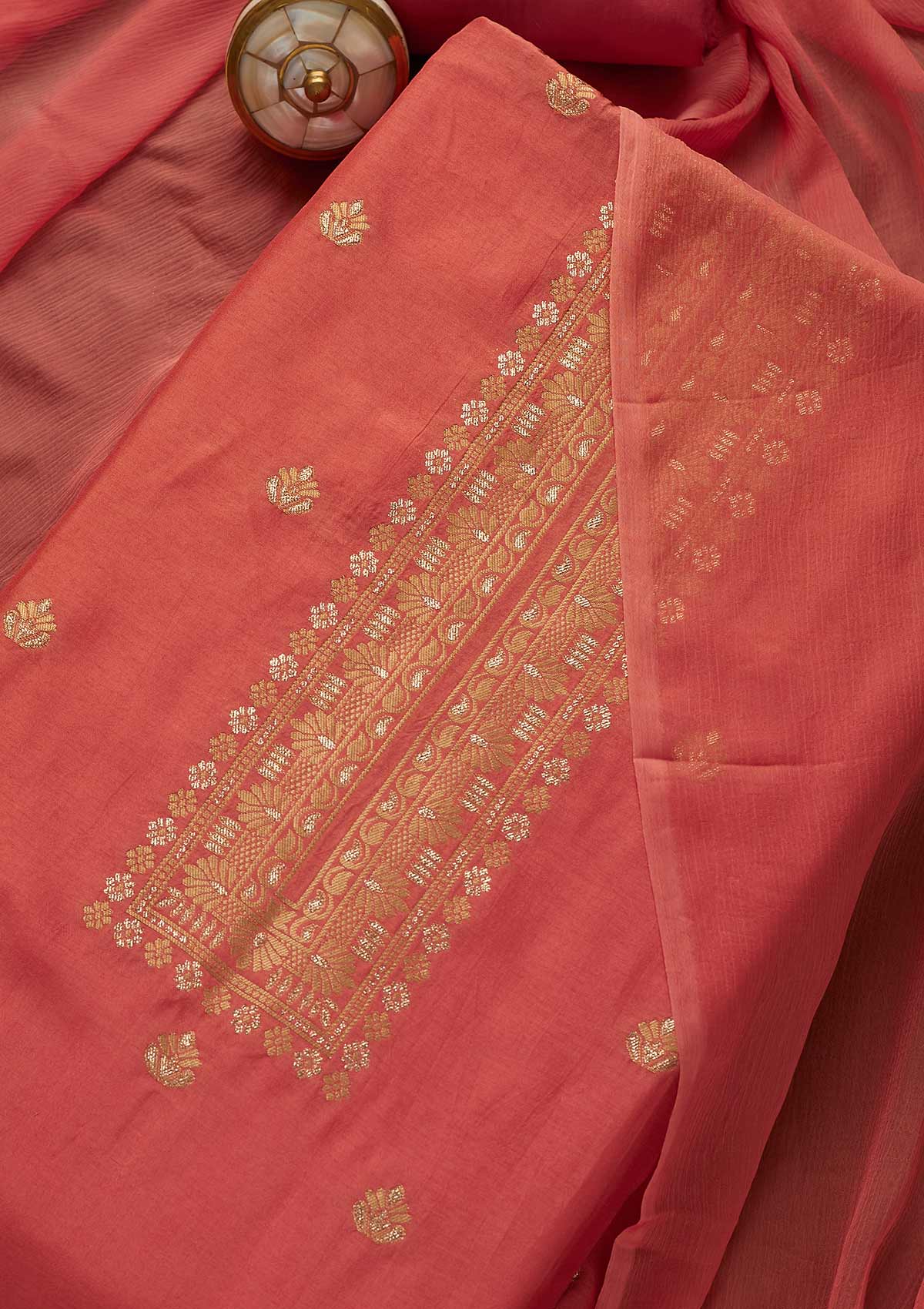 Pink Zariwork Chanderi Unstitched Salwar Suit-Koskii