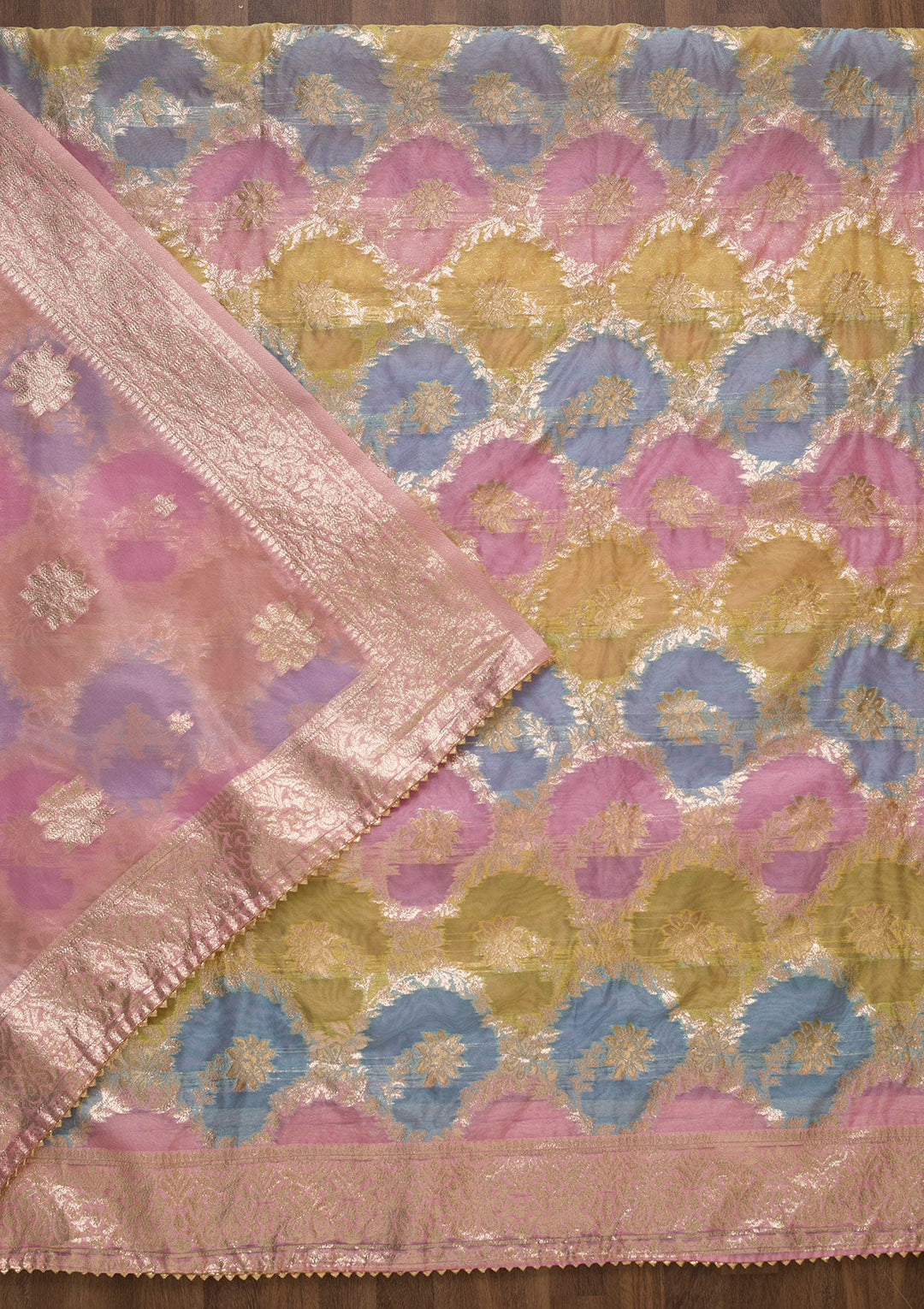 Pink Zariwork Chanderi Unstitched Salwar Suit-Koskii