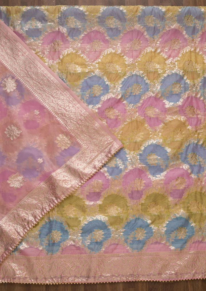 Pink Zariwork Chanderi Unstitched Salwar Suit-Koskii