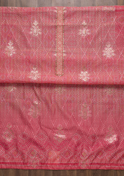 Pink Zariwork Chanderi Unstitched Salwar Suit-Koskii