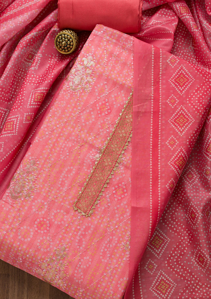 Pink Zariwork Chanderi Unstitched Salwar Suit-Koskii