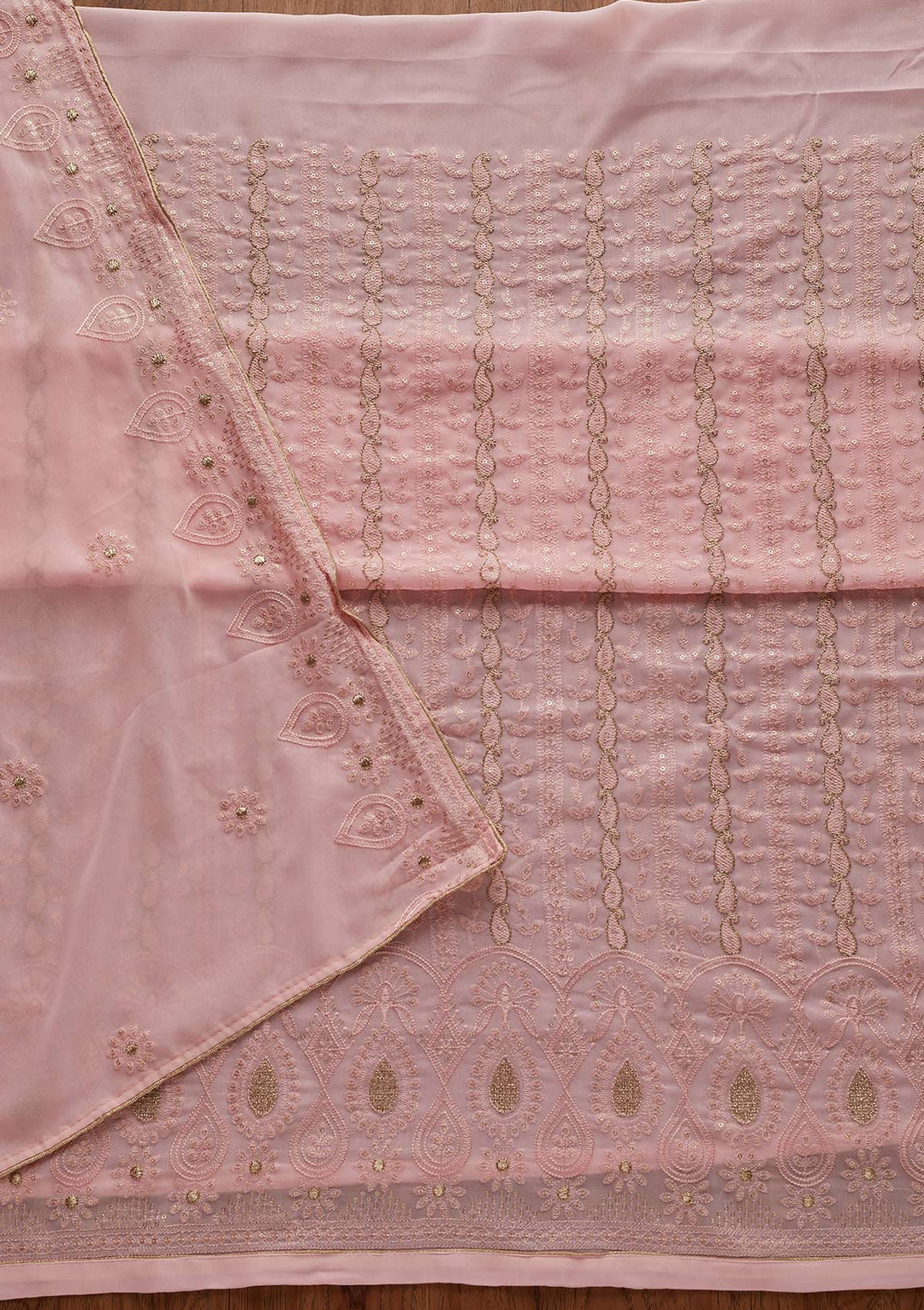 Pink Zariwork Chiffon Designer Unstitched Salwar Suit - Koskii