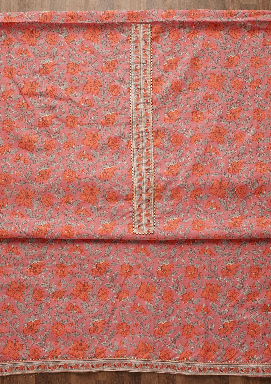 Pink Zariwork Cotton Unstitched Salwar Suit-Koskii