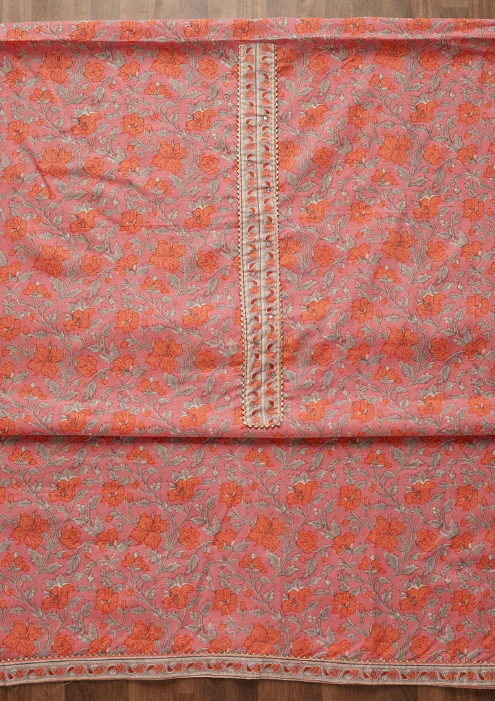 Pink Zariwork Cotton Unstitched Salwar Suit-Koskii