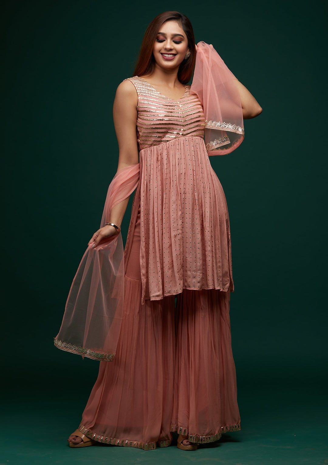 Pink Zariwork Georgette Designer Salwar Suit - Koskii