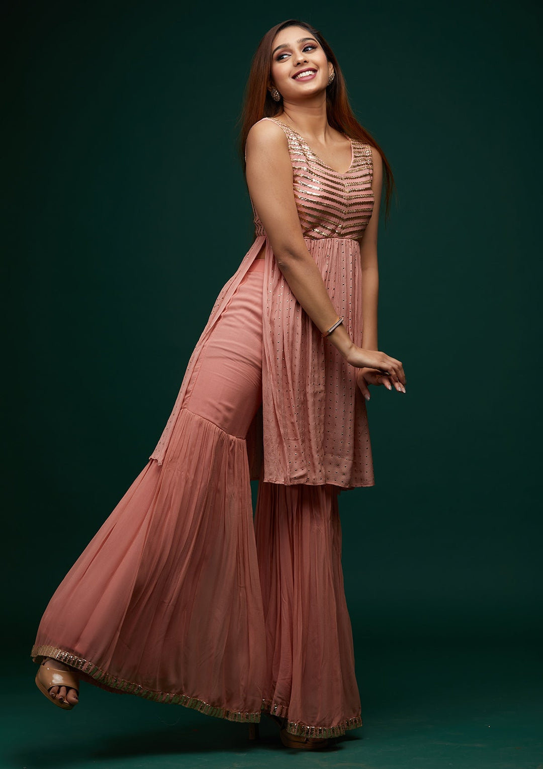 Pink Zariwork Georgette Designer Salwar Suit - Koskii