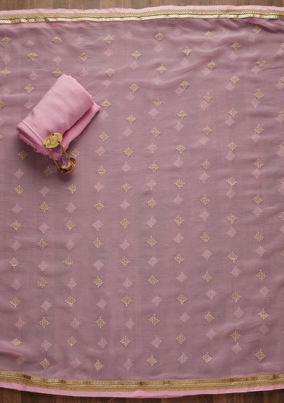 Pink Zariwork Georgette Semi-Stitched Salwar Suit-Koskii
