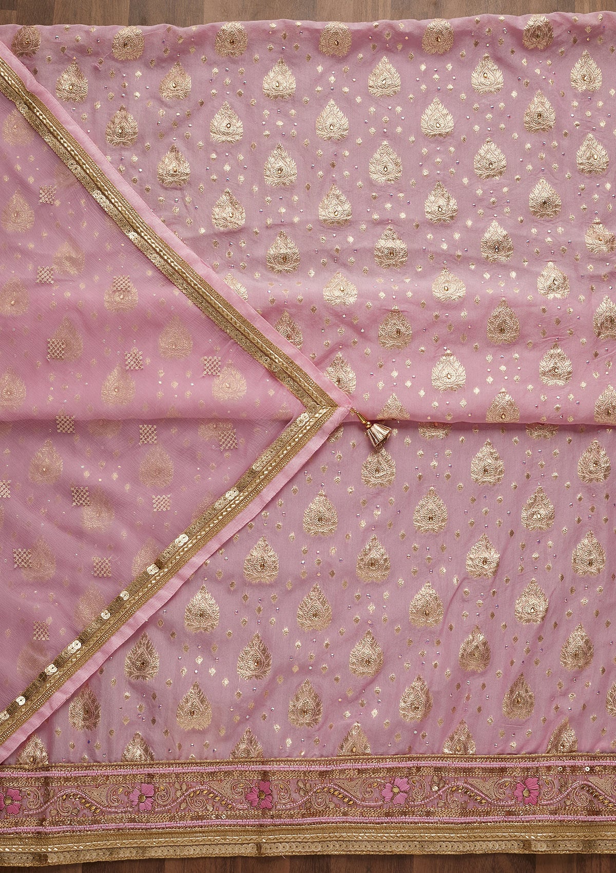 Pink Zariwork Georgette Semi-Stitched Salwar Suit-Koskii