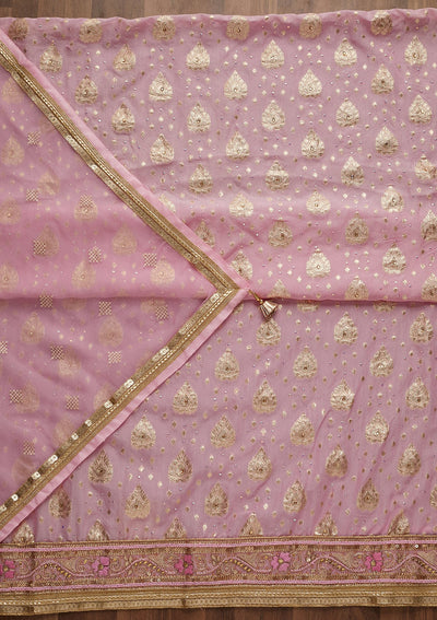 Pink Zariwork Georgette Semi-Stitched Salwar Suit-Koskii