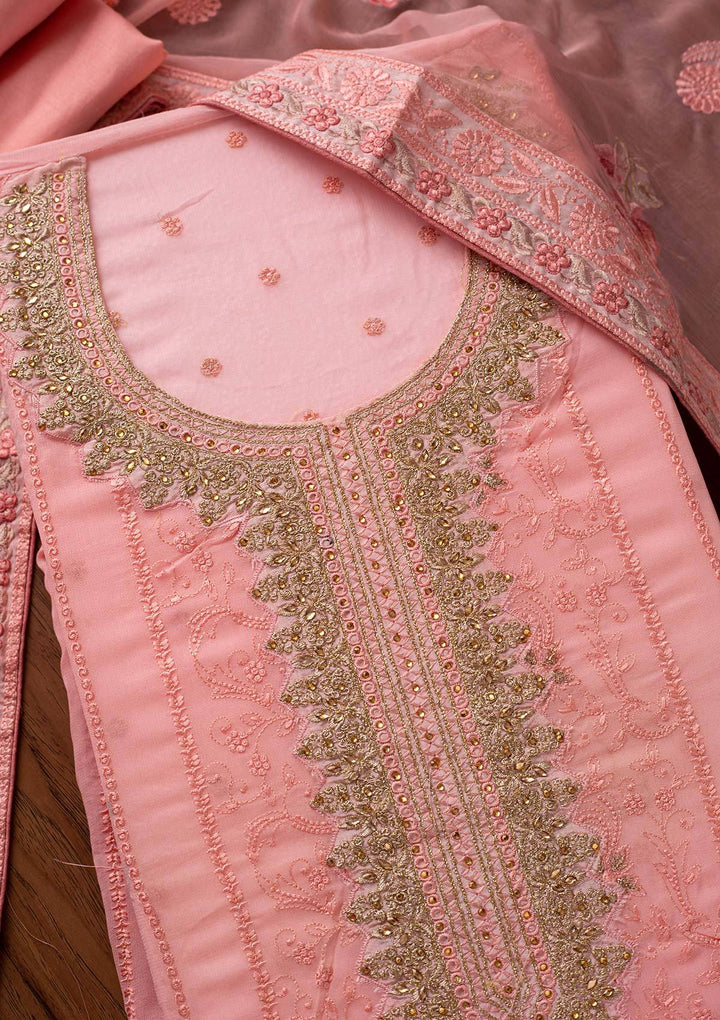 Pink Zariwork Georgette Designer Unstitched Salwar Suit - koskii