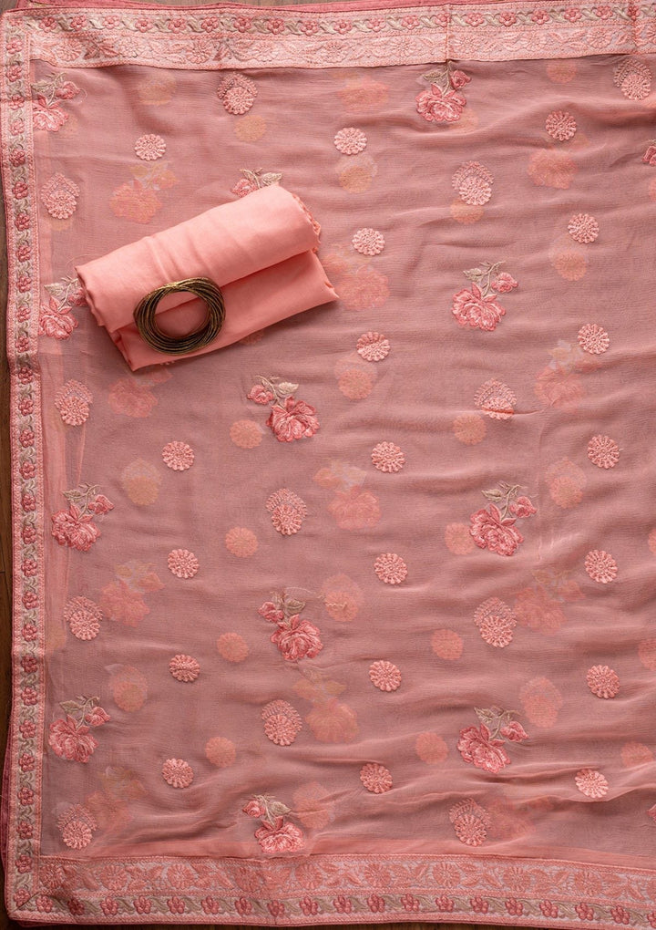 Pink Zariwork Georgette Designer Unstitched Salwar Suit - koskii