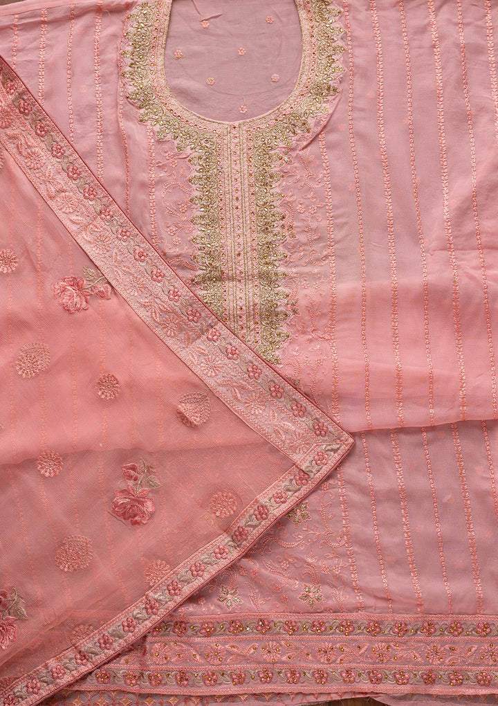 Pink Zariwork Georgette Designer Unstitched Salwar Suit - koskii