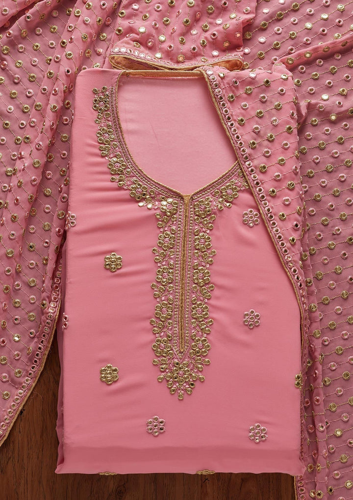 Pink Zariwork Georgette Designer Unstitched Salwar Suit - koskii