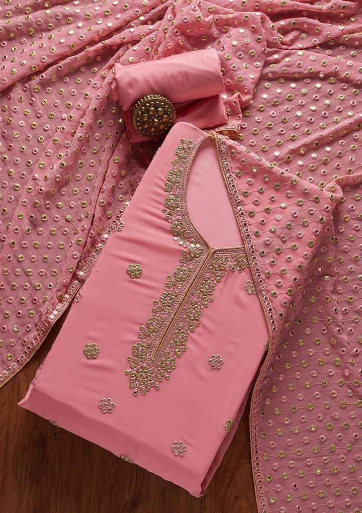 Pink Zariwork Georgette Designer Unstitched Salwar Suit - koskii