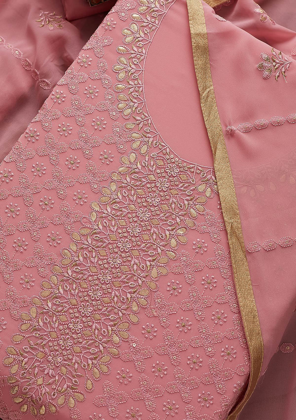 Pink Zariwork Georgette Designer Unstitched Salwar Suit - Koskii