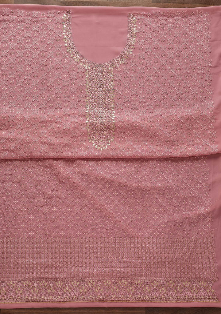 Pink Zariwork Georgette Designer Unstitched Salwar Suit - Koskii