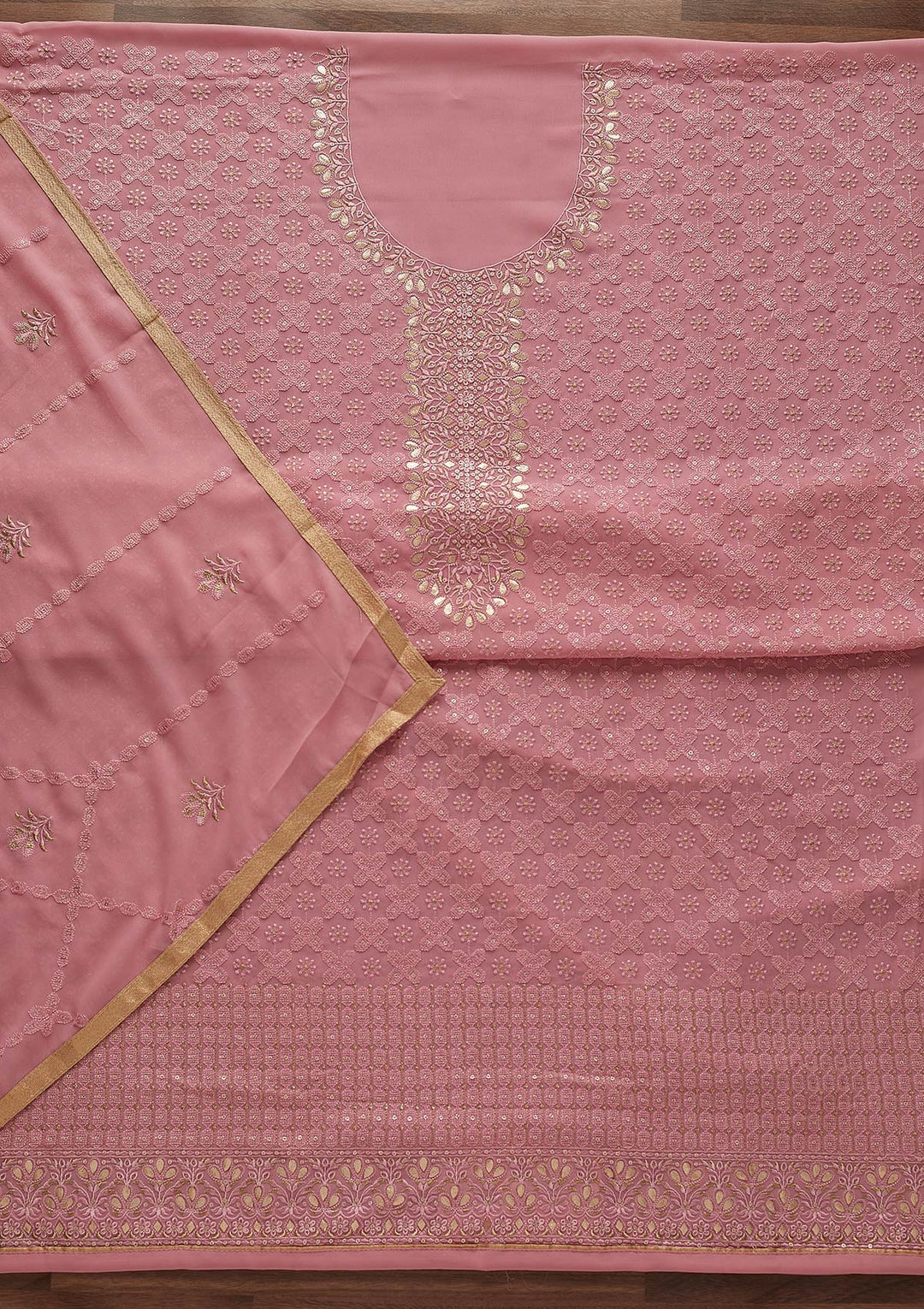 Pink Zariwork Georgette Designer Unstitched Salwar Suit - Koskii