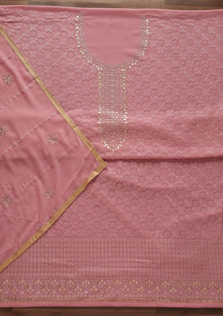 Pink Zariwork Georgette Designer Unstitched Salwar Suit - Koskii