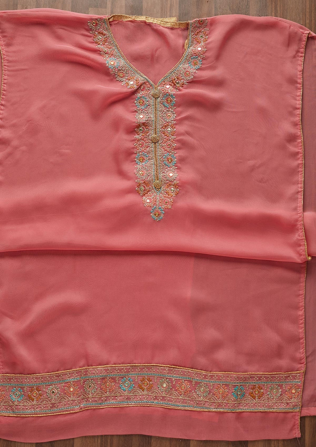 Pink Zariwork Georgette Designer Unstitched Salwar Suit - Koskii