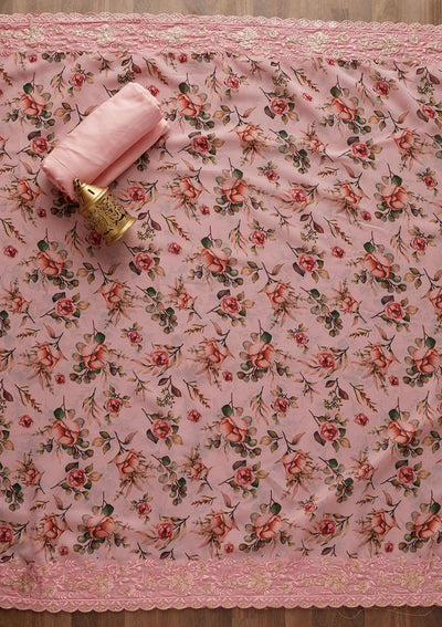 Pink Zariwork Georgette  Unstitched Salwar Suit - Koskii