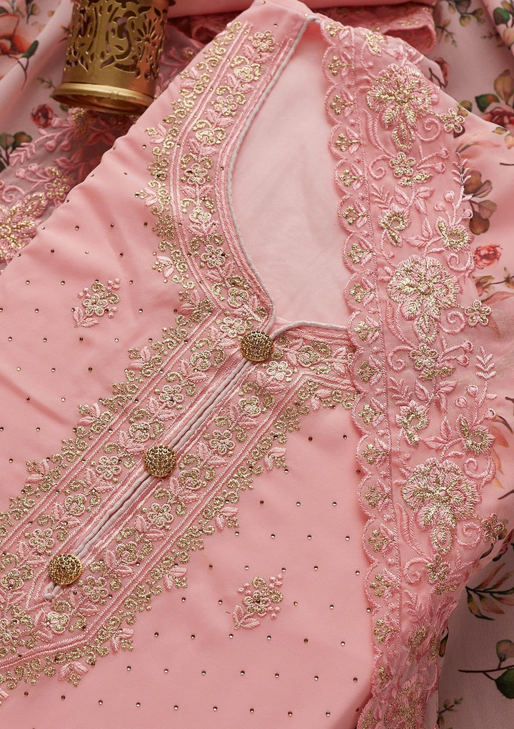 Pink Zariwork Georgette  Unstitched Salwar Suit - Koskii
