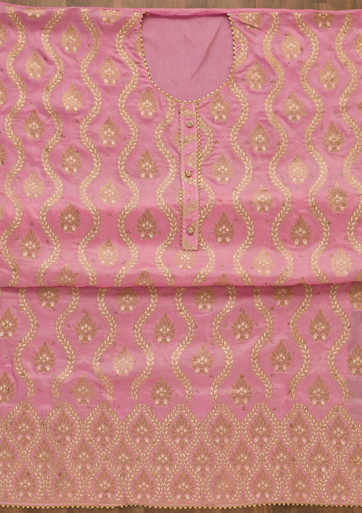 Pink Zari Work Georgette Unstitched Salwar Kameez-Koskii