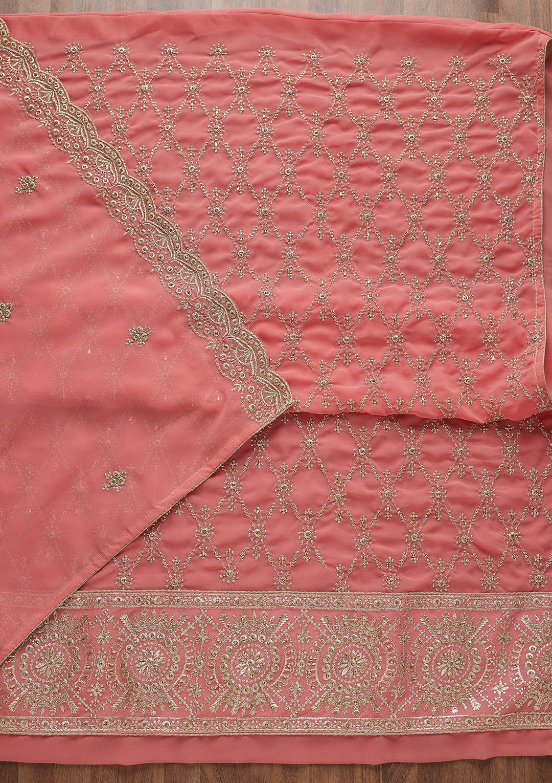 Pink Zariwork Georgette Unstitched Salwar Suit-Koskii