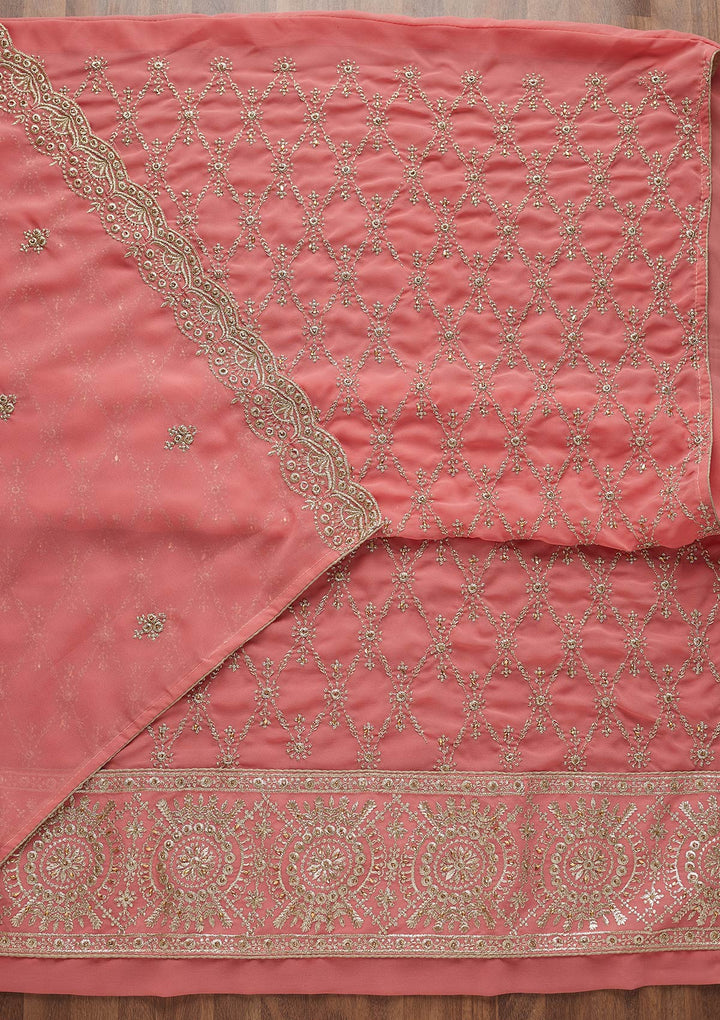 Pink Zariwork Georgette Unstitched Salwar Suit-Koskii