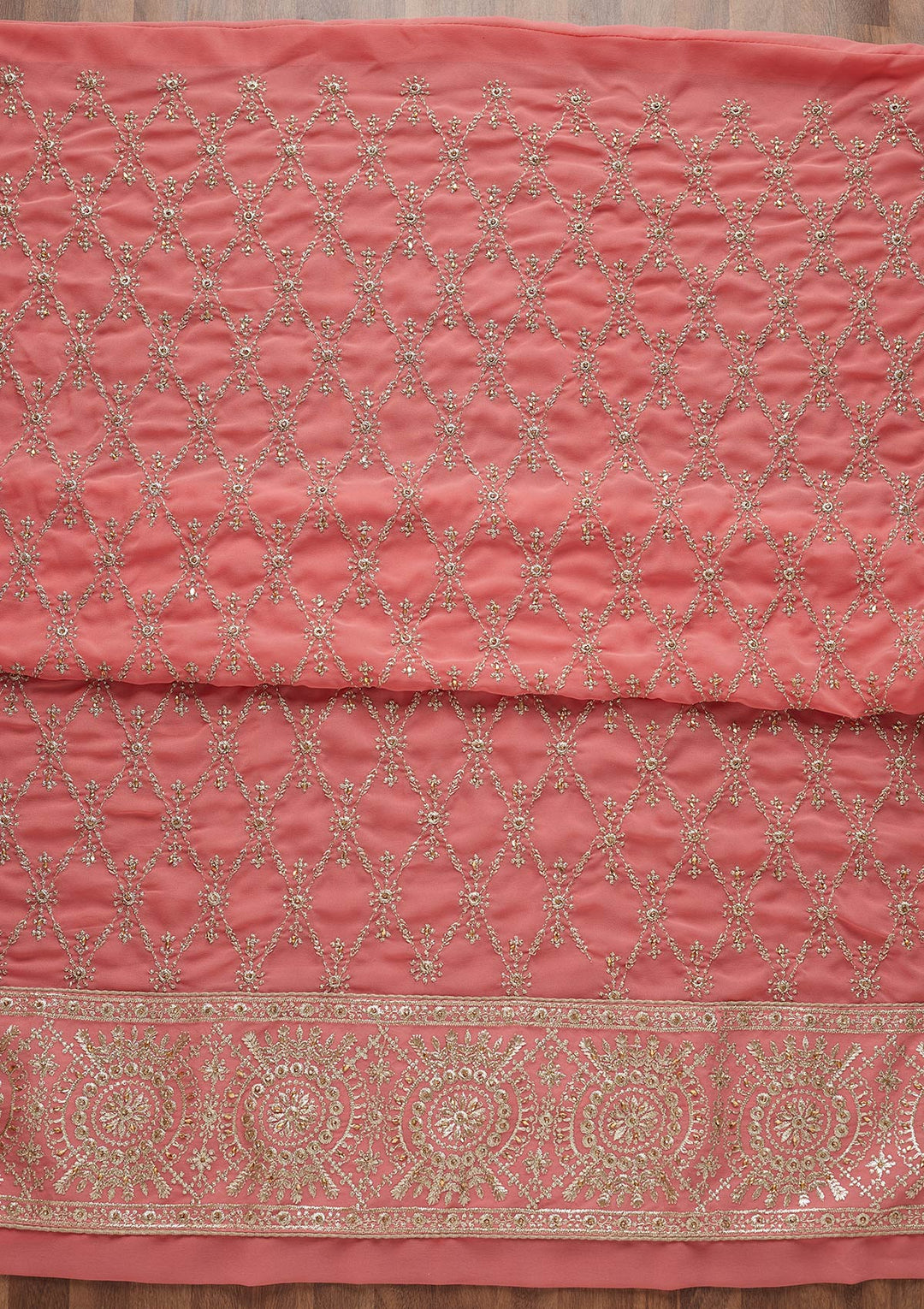 Pink Zariwork Georgette Unstitched Salwar Suit-Koskii
