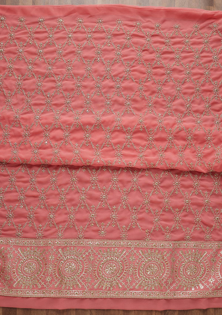 Pink Zariwork Georgette Unstitched Salwar Suit-Koskii