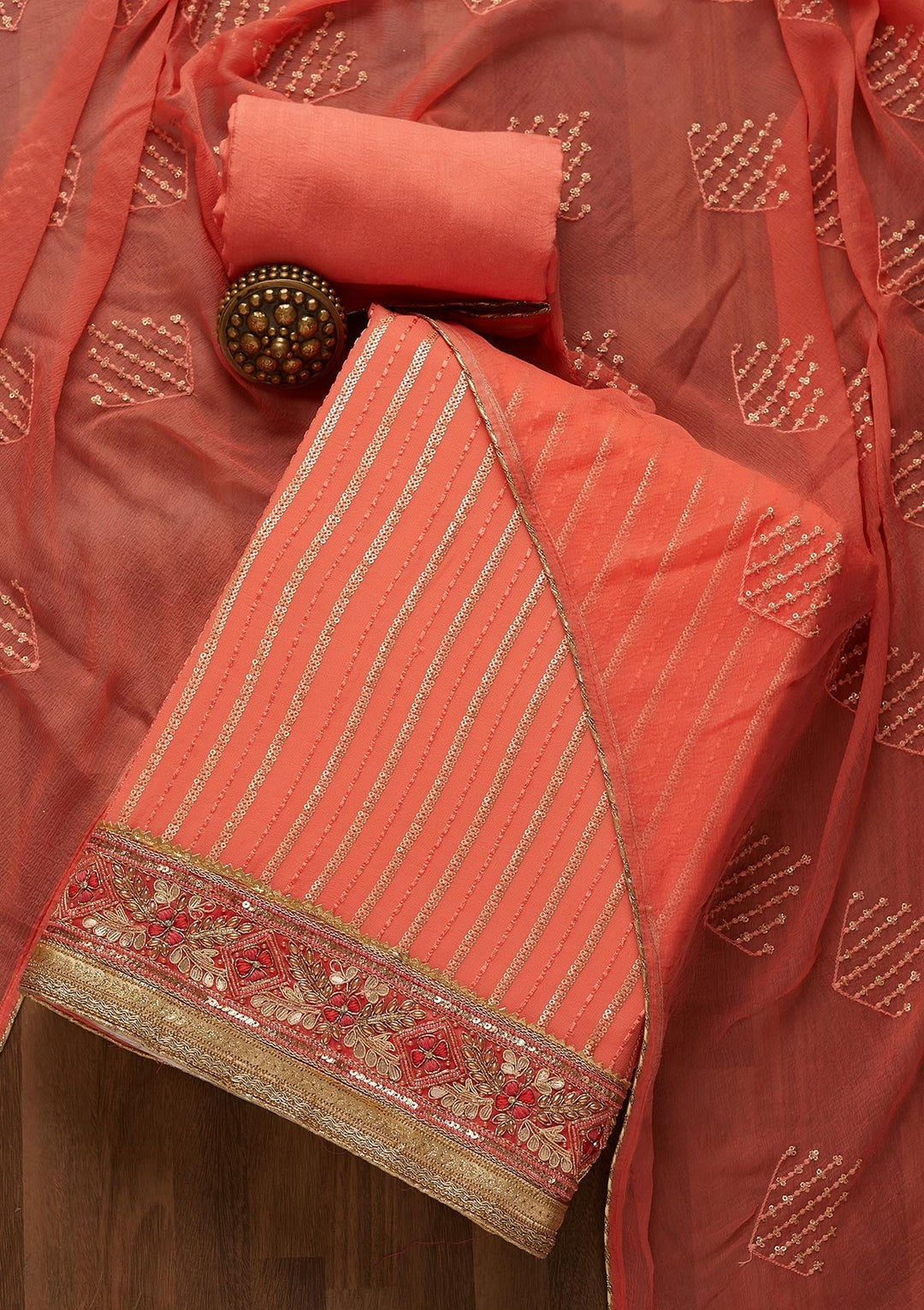 Pink Zariwork Georgette Unstitched Salwar Suit-Koskii