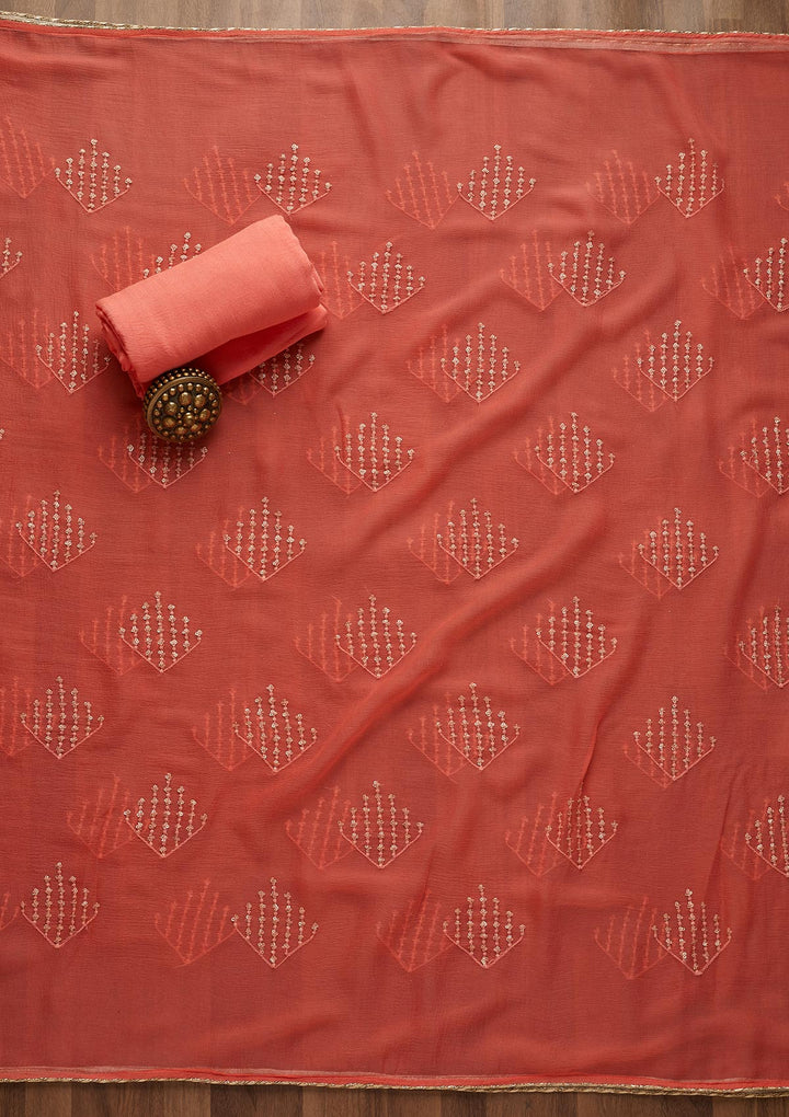 Pink Zariwork Georgette Unstitched Salwar Suit-Koskii