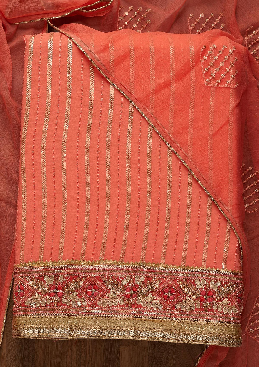 Pink Zariwork Georgette Unstitched Salwar Suit-Koskii