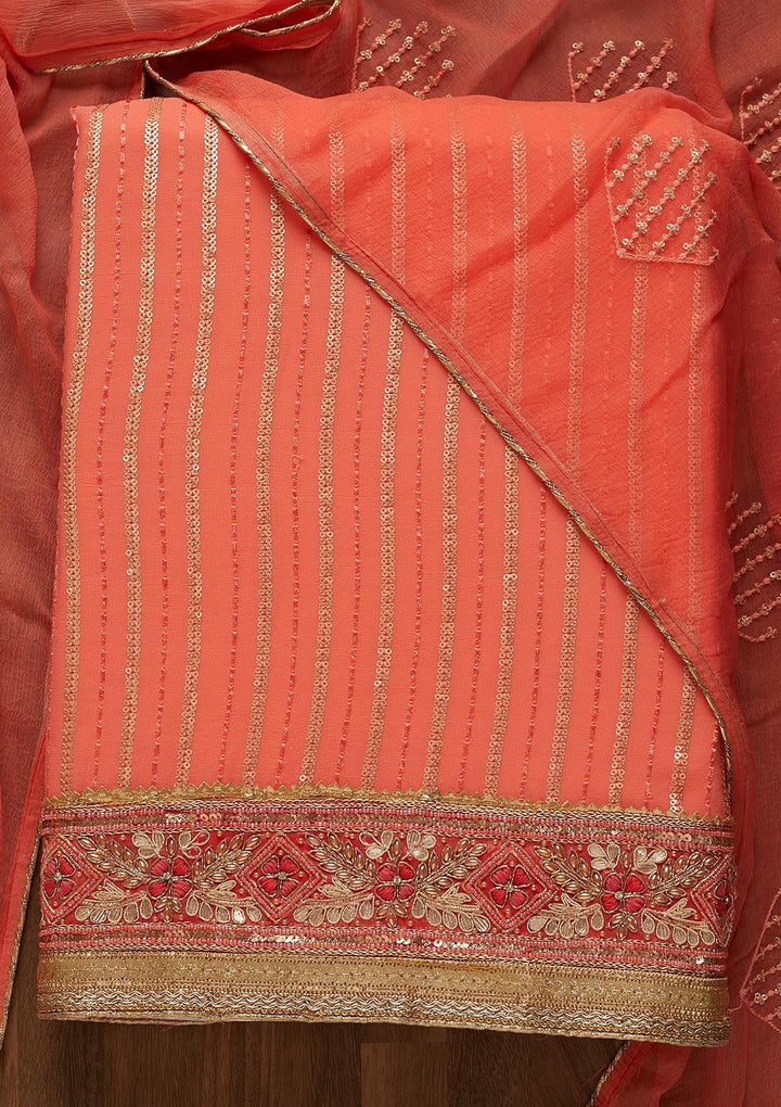 Pink Zariwork Georgette Unstitched Salwar Suit-Koskii