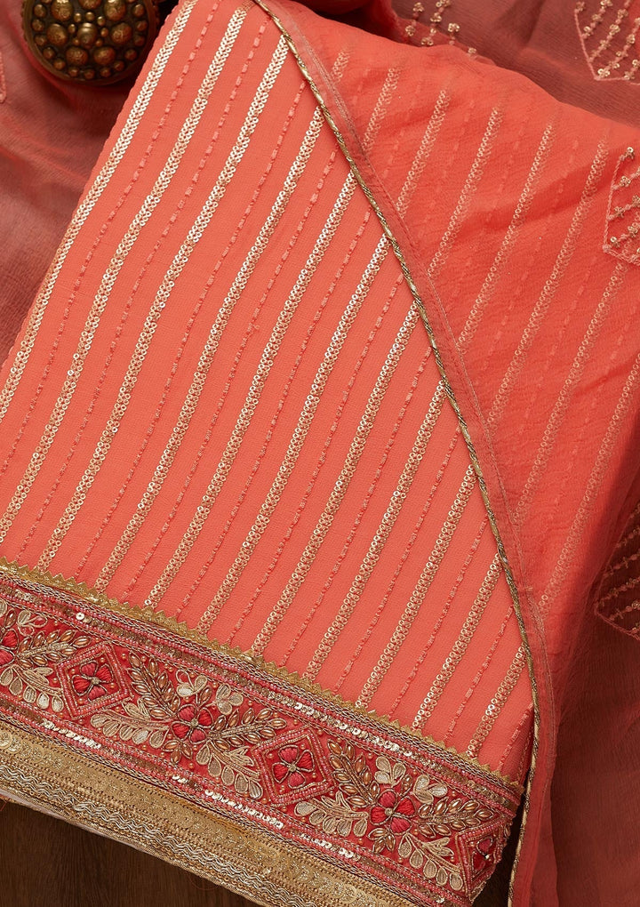 Pink Zariwork Georgette Unstitched Salwar Suit-Koskii
