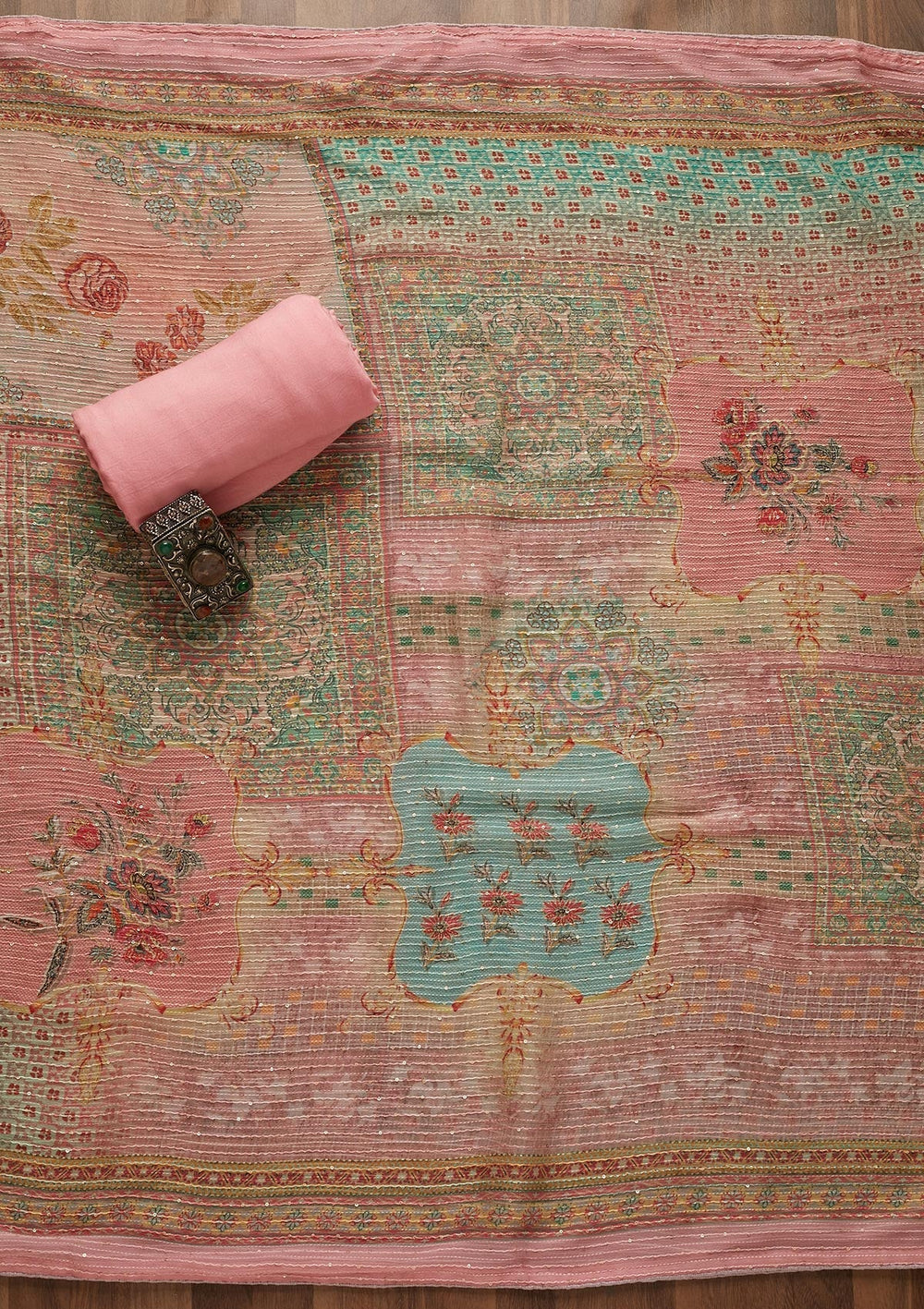 Pink Zariwork Georgette Unstitched Salwar Suit-Koskii