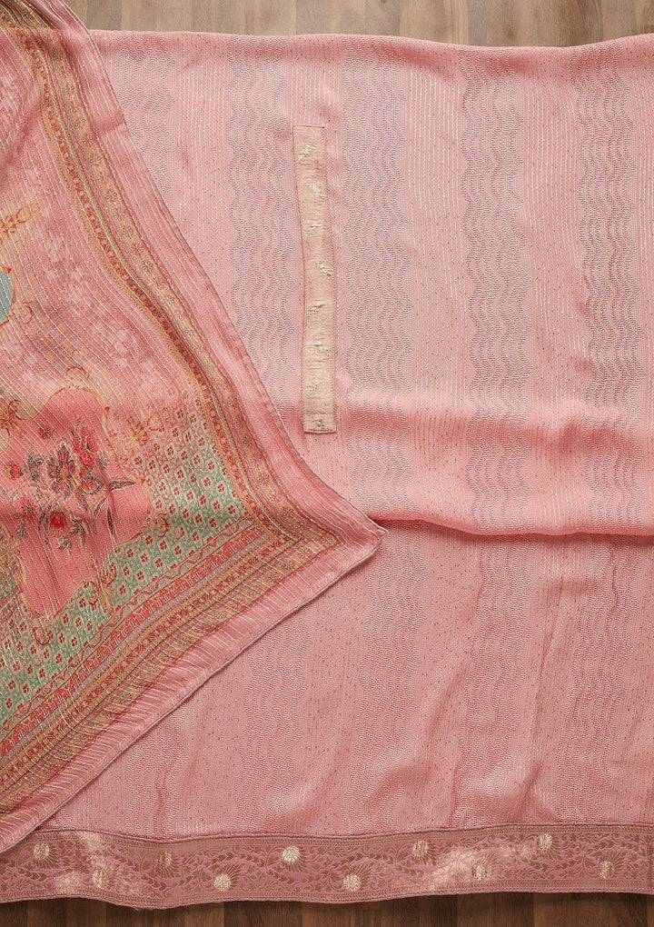 Pink Zariwork Georgette Unstitched Salwar Suit-Koskii