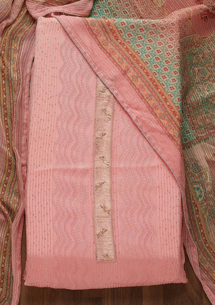 Pink Zariwork Georgette Unstitched Salwar Suit-Koskii