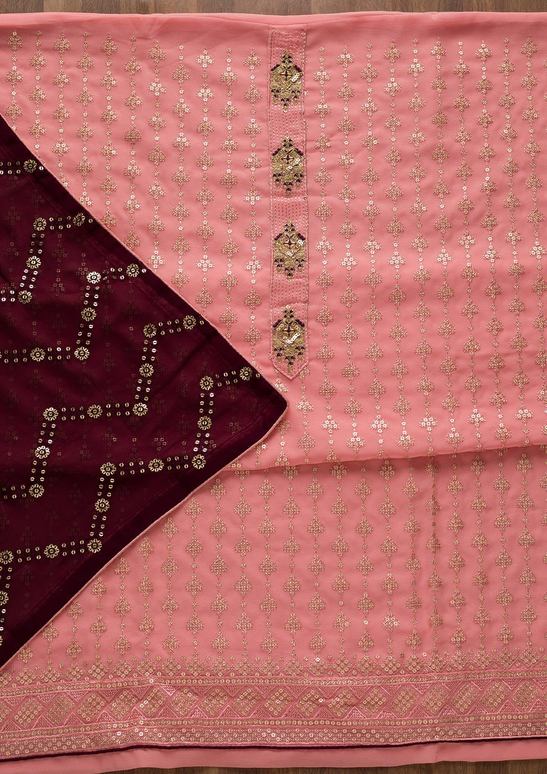 Pink Zariwork Georgette Unstitched Salwar Suit-Koskii