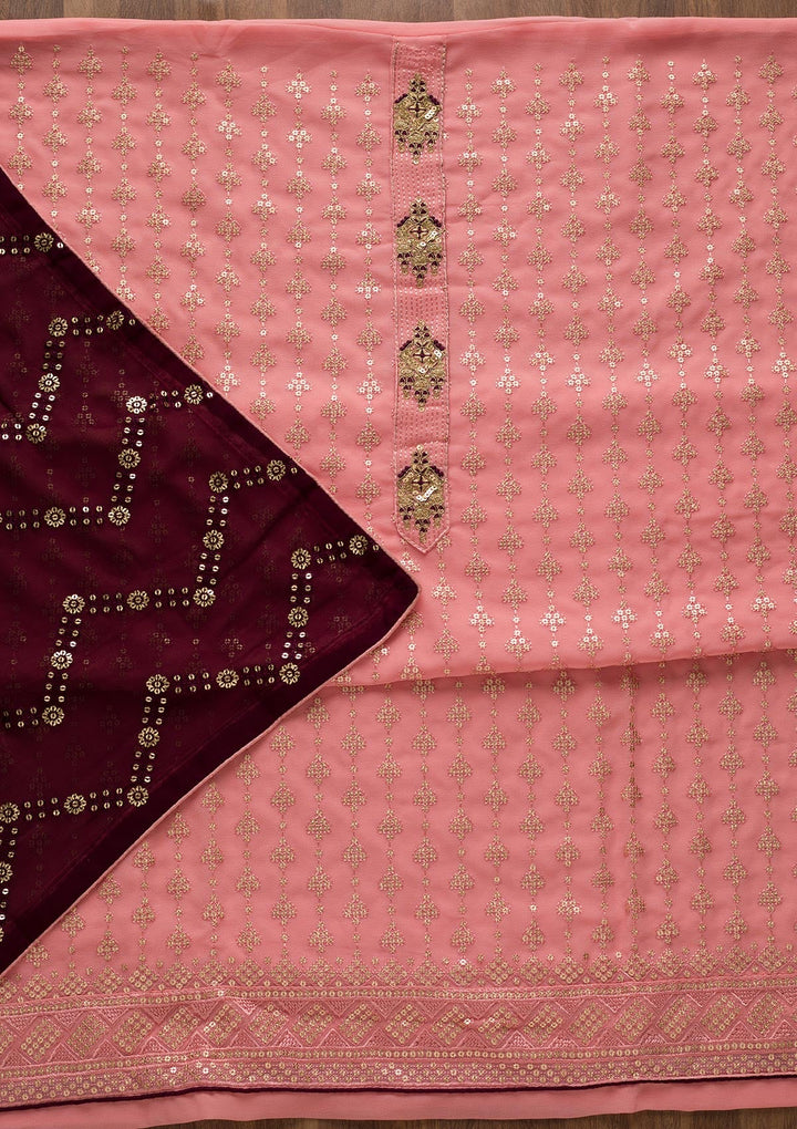 Pink Zariwork Georgette Unstitched Salwar Suit-Koskii