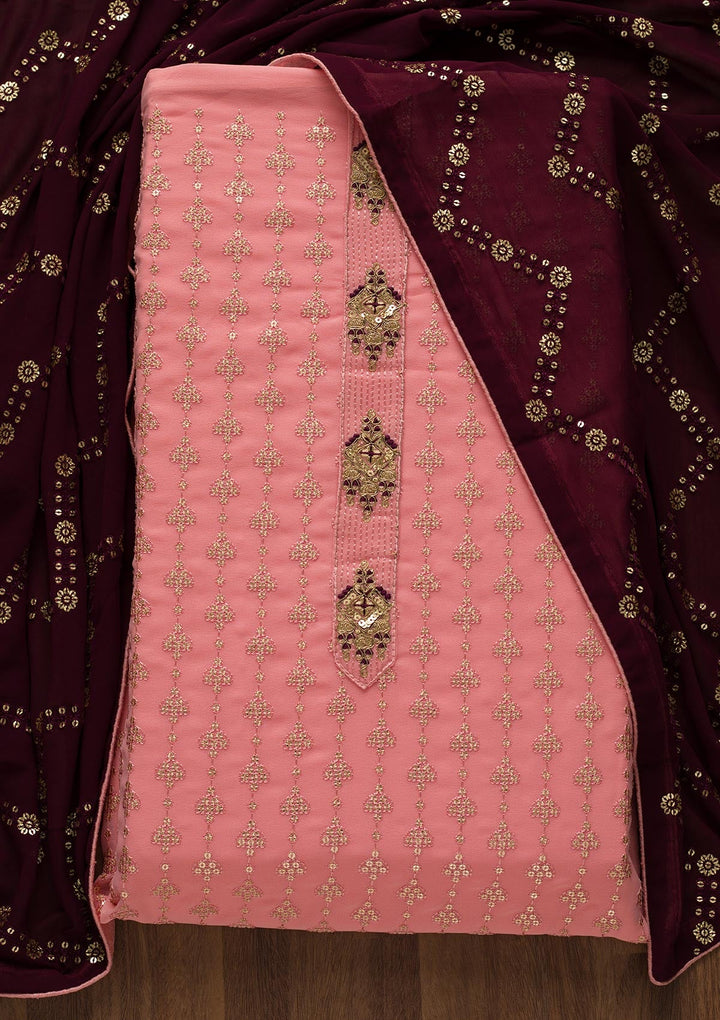 Pink Zariwork Georgette Unstitched Salwar Suit-Koskii