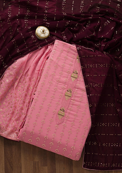 Pink Zariwork Georgette Unstitched Salwar Suit-Koskii