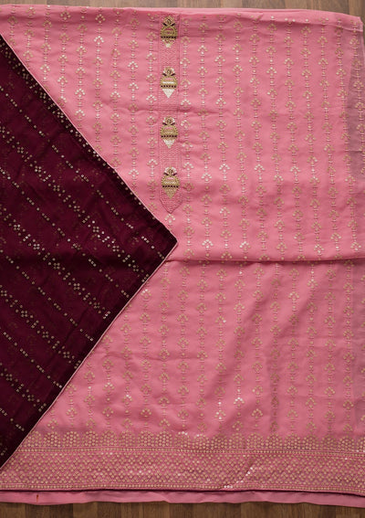 Pink Zariwork Georgette Unstitched Salwar Suit-Koskii