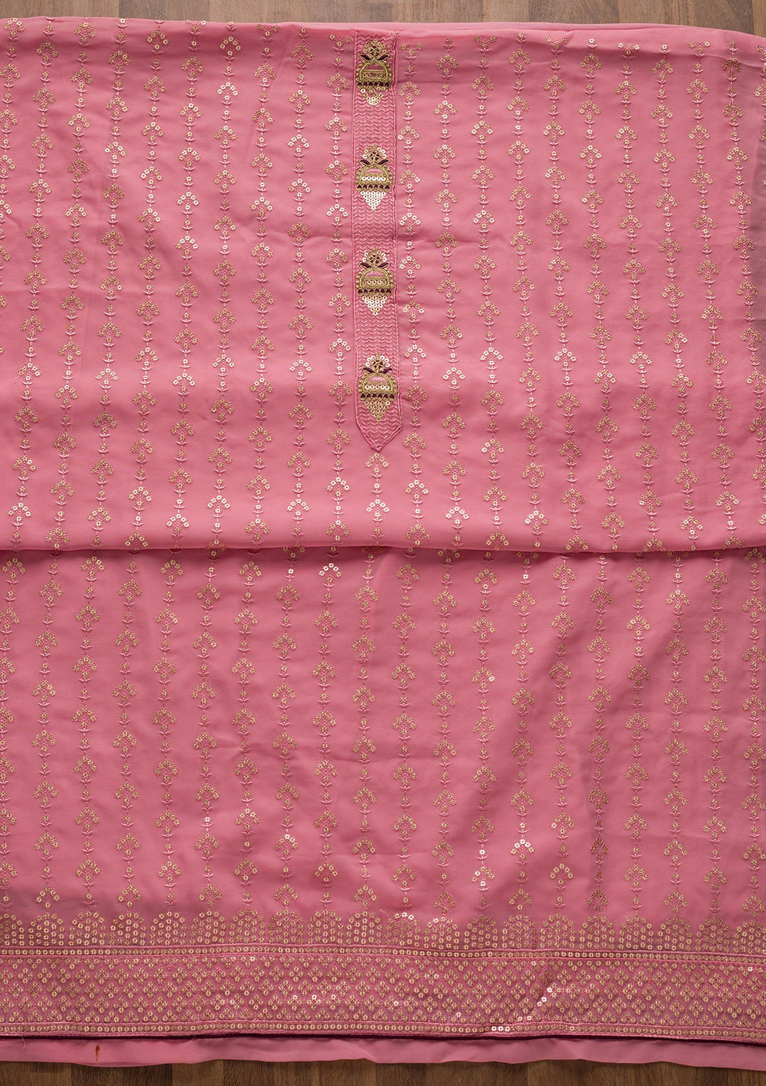 Pink Zariwork Georgette Unstitched Salwar Suit-Koskii