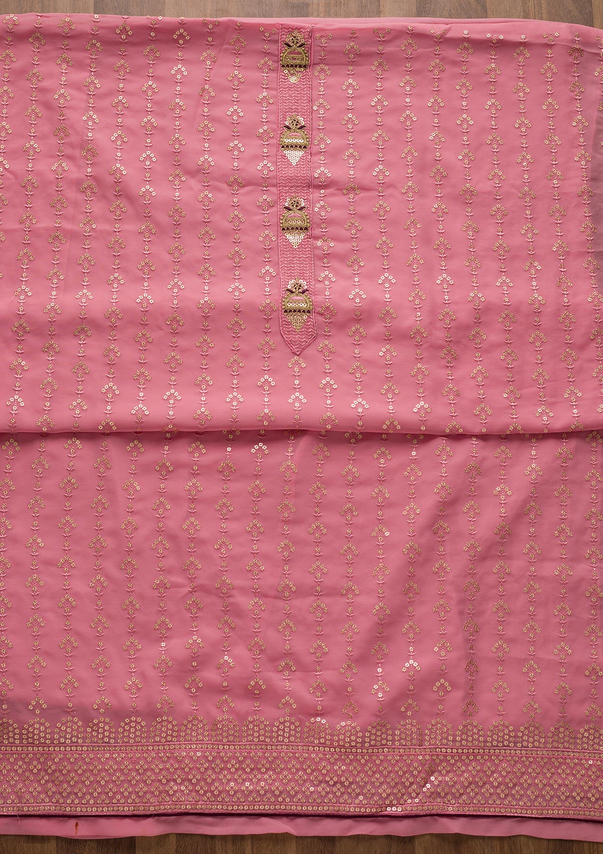 Pink Zariwork Georgette Unstitched Salwar Suit-Koskii