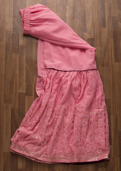Pink Zariwork Georgette Unstitched Salwar Suit-Koskii