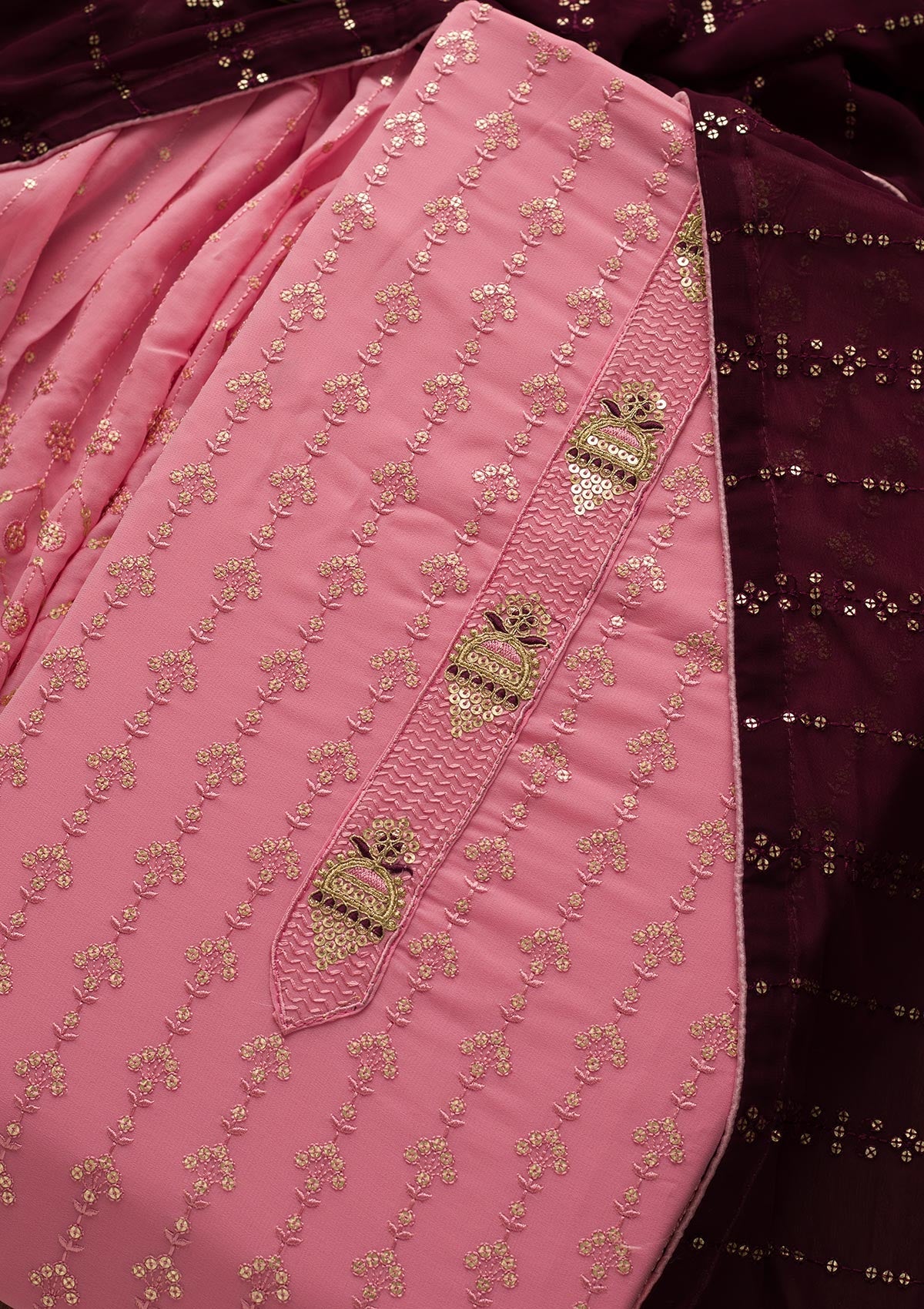 Pink Zariwork Georgette Unstitched Salwar Suit-Koskii
