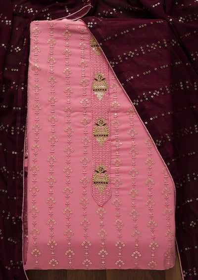 Pink Zariwork Georgette Unstitched Salwar Suit-Koskii