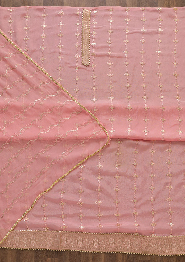 Pink Zariwork Georgette Unstitched Salwar Suit-Koskii
